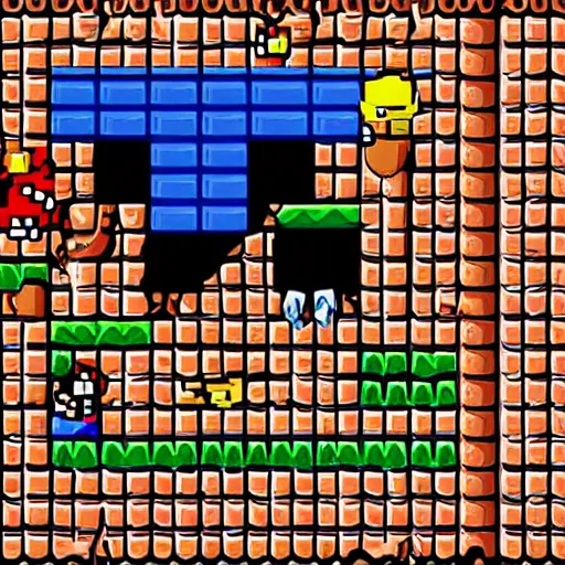 Image similar to A first-person view inside Word 1-1 of Super Mario Bros.