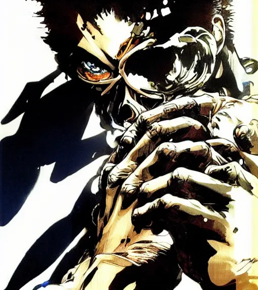 Image similar to an office worker reaches into his exposed skull for a shiny ring, comic book art, by yoji shinkawa and takehiko inoue and kim jung gi, masterpiece, perfect