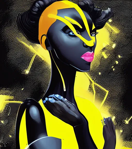 Image similar to a digital painting of a black female android with futuristic hair and yellow make-up, a comic book panel by Craig Thompson, behance contest winner, afrofuturism, marvel comics, official art, artstation hq