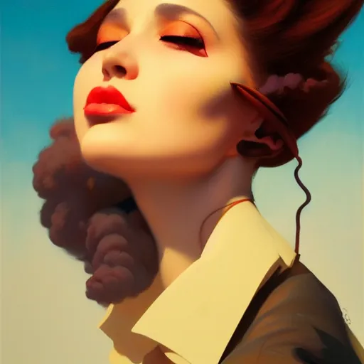 Prompt: portrait painting of smokeing woman, medium shot, asymmetrical, profile picture, organic painting, sunny day, matte painting, bold shapes, hard edges, street art, trending on artstation, by huang guangjian and gil elvgren and sachin teng