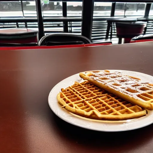 Image similar to first person perspective picture of arms on table, wafflehouse