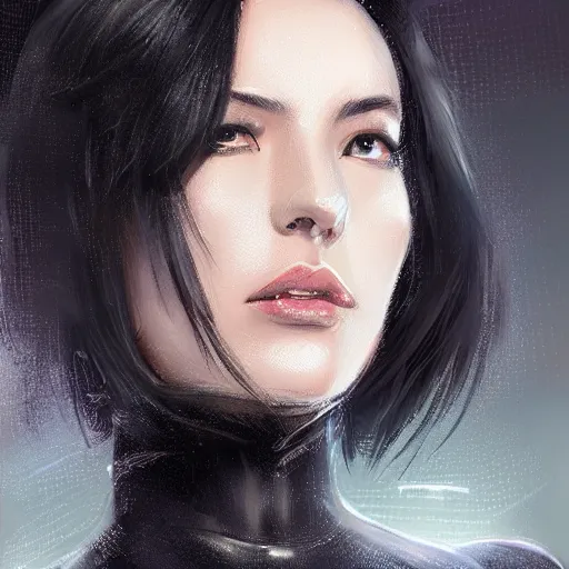 Prompt: futuristic portrait of a middle aged beautiful female police officer with jet black hair , backlit , made by Stanley Artgerm Lau, WLOP, Rossdraws, ArtStation, CGSociety, concept art, cgsociety, octane render, trending on artstation, artstationHD, artstationHQ, unreal engine, sfw, 4k, 8k,