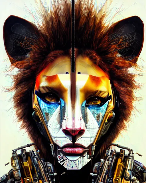 Image similar to a portrait of an anthropomorphic cyberpunk lioness by sandra chevrier, by jon foster, detailed render, tape deck, epic composition, cybernetics, 4 k realistic, cryengine, realistic shaded lighting, sharp focus, masterpiece, by enki bilal