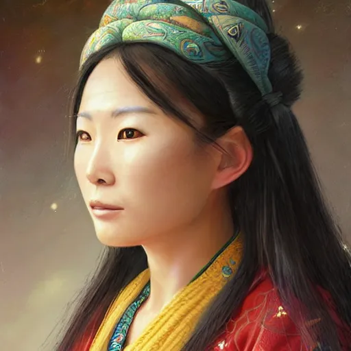 Image similar to portrait of a young okinawan woman ( 3 5 ) from okinawa, japan in 2 0 2 1, an oil painting by ross tran and thomas kincade