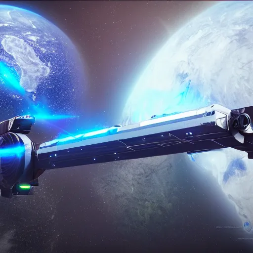 Image similar to Earth's latest orbital railgun platform, digital art, game art, octane render, space, sci-fi, game art