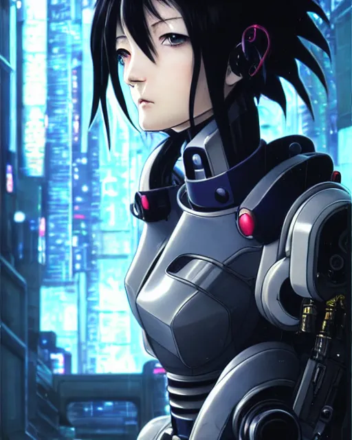 Image similar to portrait Anime cyberpunk cyborg girl in mechanical armor, blame, cute-fine-face, black-hair pretty face, realistic shaded Perfect face, fine details. Anime. Warhammer 40000, realistic shaded lighting by Ilya Kuvshinov katsuhiro otomo ghost-in-the-shell, magali villeneuve, artgerm, rutkowski, WLOP Jeremy Lipkin and Giuseppe Dangelico Pino and Michael Garmash and Rob Rey and Tsutomu Nihei