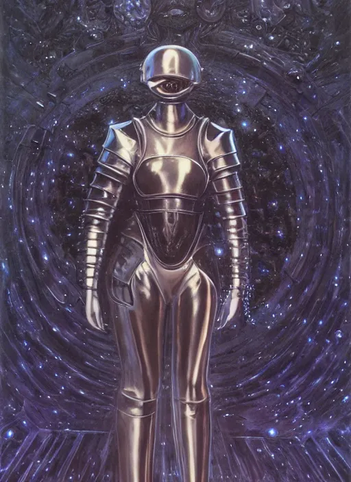 Prompt: full body portrait of beautiful gothic and futuristic fashion model, elegant space armour, cyber armour, highly detailed, artstation, illustration, composition, 8 k quality, art by jean delville, rene magritte, hyperrealism oil painting