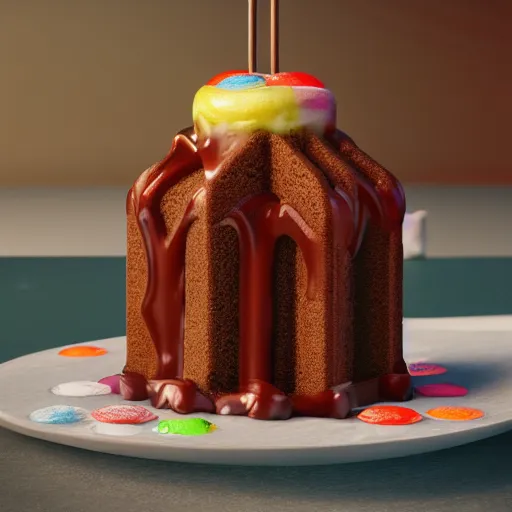 Image similar to a jello chocolate candy lollipop snickers bar icecream cake muffin jaffa marshmallow nougat waffle candy gummy jelly sandwich, volumetric lighting, octane render, unreal engine, 8k, hd, perfect, decadent, highly detailed, stroopwaffel