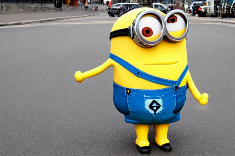 Prompt: minion caught in public