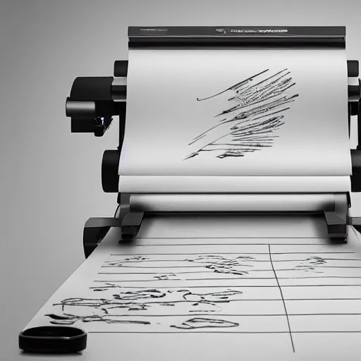 Prompt: a printer printing out a long sheet of paper with writing on it, floating in space, high quality art, trending on artstation