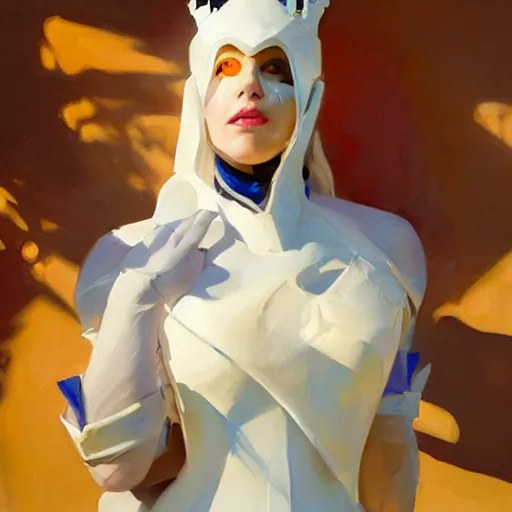 Image similar to greg manchess portrait painting of partially armored white queen from alice in wonderland as overwatch character, medium shot, asymmetrical, profile picture, organic painting, sunny day, matte painting, bold shapes, hard edges, street art, trending on artstation, by huang guangjian, gil elvgren, ruan jia, randy vargas, greg rutkowski