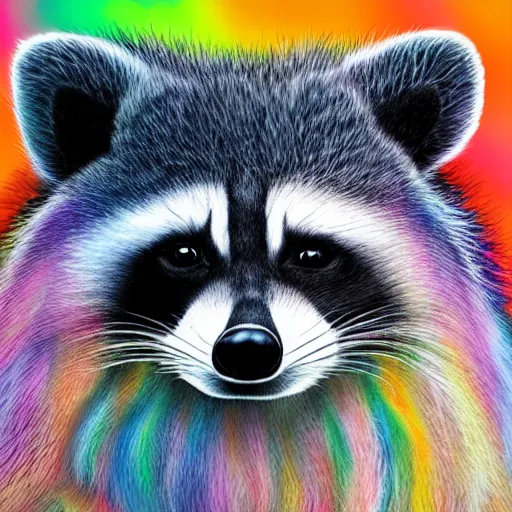 Image similar to portrait of a cute fluffy raccoon with long colorful flowing lion mane with mohawk hairstyle hybrid animal detailed painting 4 k