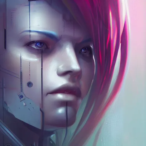 Image similar to portrait of cyberpunk woman looking out of a window, cyberpunk setting, futuristic, highly detailed, intricate lighting, digital painting, sharp focus, illustration, trending on artstation, art by charlie bowater.