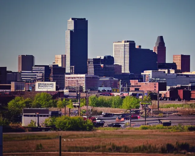 Image similar to photo of an average midwest city, burgerpunk