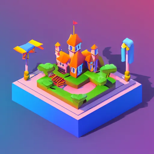 Image similar to isometric it's a small world ride, disney game level, 3 d render, in the style of yoworld, vmk myvmk, artstation, by miha rinne