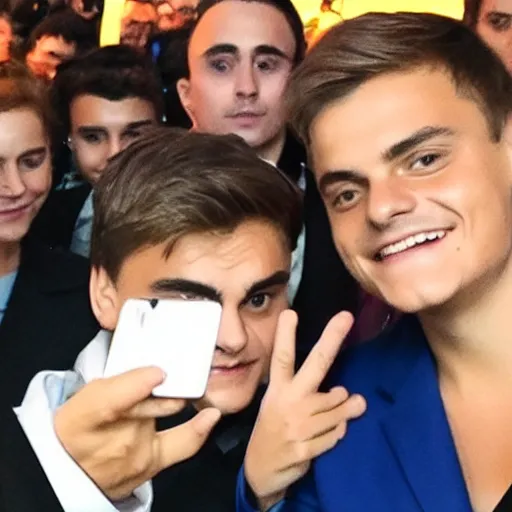 Image similar to martin garrix taking a selfie with angela merkel