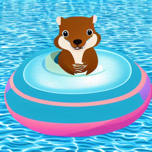 Prompt: beaver on a fun plastic floatie in a lake. digital illustration.