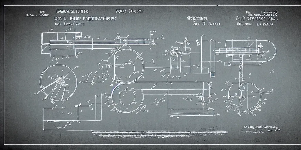 Image similar to portal gun patent blueprint, engineering,