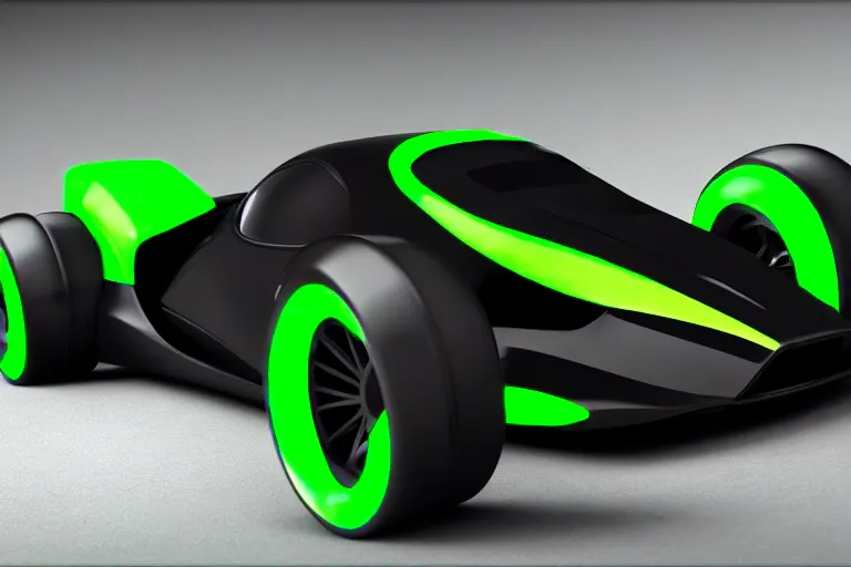 Image similar to ZeratoR futuristic black and green Trackmania racing car ((ZeratoR text))(((ZeratoR))), matte-black, green neon, ray-tracing, octane render, unreal engine, green cyberpunk city background