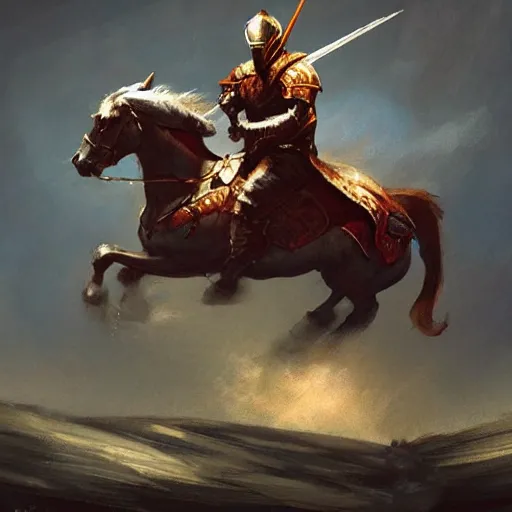 Image similar to knight riding a horse by frank frazetta, dynamic pose, chiaroscuro, fantasy, very detailed, dungeons & dragons, sharp focus, striking, artstation contest winner, detailed