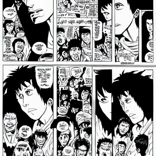 Prompt: “Uncut Gems directed by Adam Sandler” graphic novel illustrated by Kishimoto published on Shonen Jump 1996 black and white pen and ink highly detailed