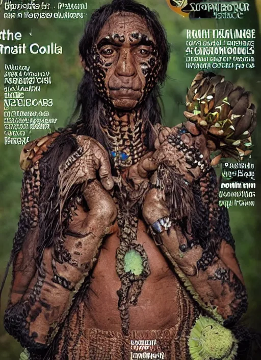 Prompt: portrait photo of the half crocodile tribe necromancer from Colombia and Madagascar, full color magazine article by National Geographic (1998)