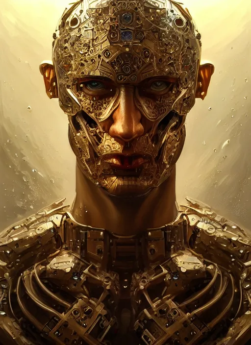 Prompt: robotic putin destroy his opps, d & d, wet, shiny, fantasy, intricate, elegant, extremely higly detailed, ultra definition, digital painting, artstation, anatomical perfection, baroque, portrait, unreal engine 5, concept art, smooth, sharp focus, illustration, art by artgerm and greg rutkowski and alphonse mucha