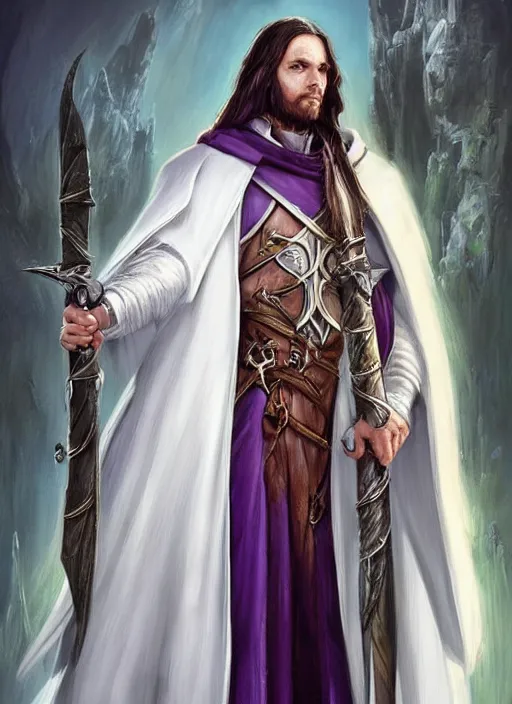 Image similar to white cloak priest, ultra detailed fantasy, dndbeyond, bright, colourful, realistic, dnd character portrait, full body, pathfinder, pinterest, art by ralph horsley, dnd, rpg, lotr game design fanart by concept art, behance hd, artstation, deviantart, hdr render in unreal engine 5