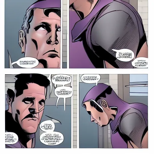 Prompt: comic book style art of an older man falls in a toilet as Kate Bishop Hawkeye