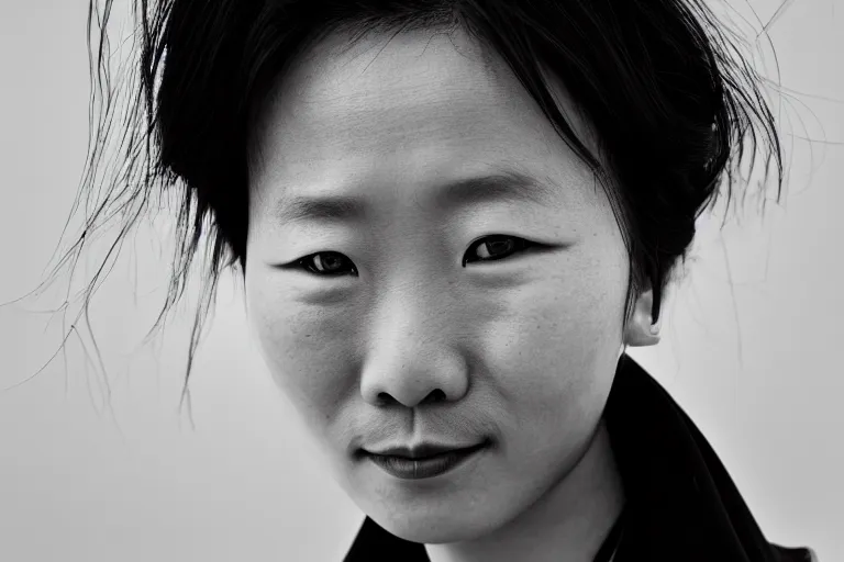 Image similar to black and white portrait photo of 张国荣, slight smile, natural light, low contrast, photo by Peter Lindbergh, 8K