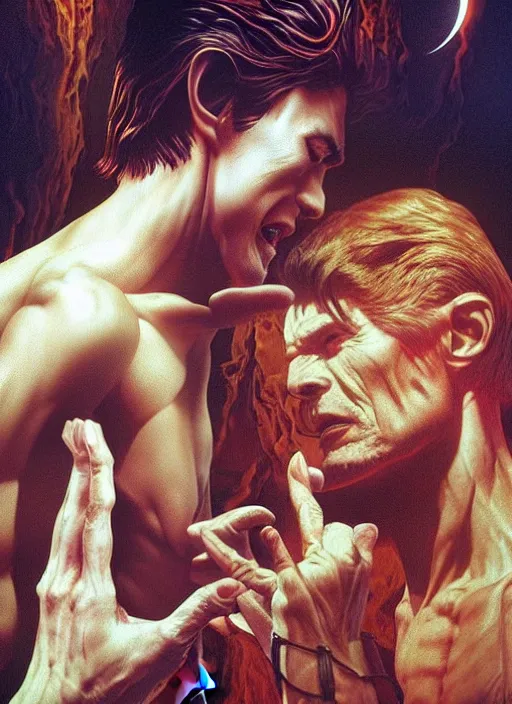 Image similar to twin peaks poster art, of the wendigo demon feeds on david bowie, by michael whelan, rossetti bouguereau, artgerm, retro, nostalgic, old fashioned