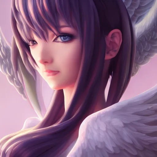 Image similar to an oil painting of a beautiful anime girl with angel wings, by artgerm, hd, hdr, ue 5, ue 6, unreal engine 5, cinematic 4 k wallpaper, 8 k, ultra detailed, high resolution, artstation, award winning