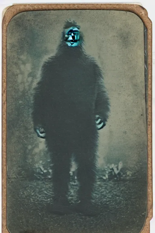 Image similar to a tintype photograph of bigfoot