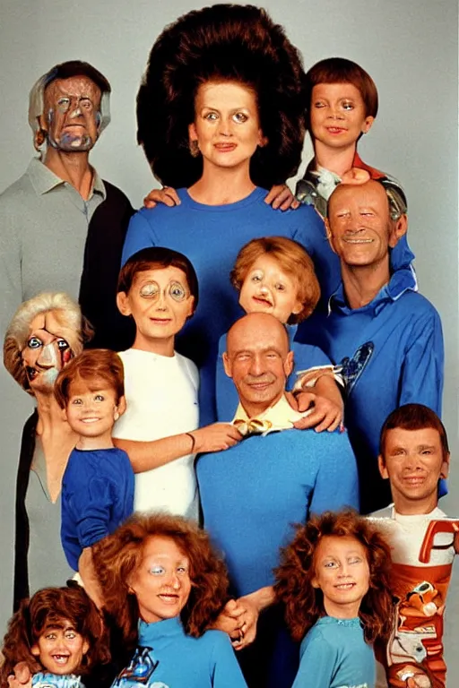 Image similar to alien family photo, 1 9 8 0 s, olan mills studio, color