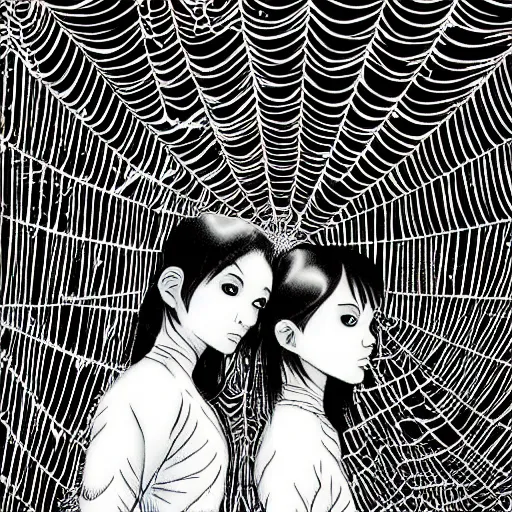 Image similar to female twins in a spider web by junji ito