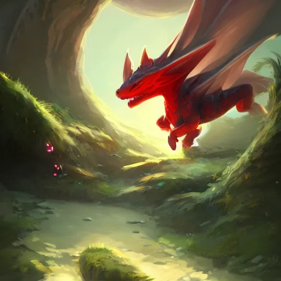 Prompt: an image of a cute baby dragon, eyes glinting red as it looks at the camera, mid - shot, middle shot, by sylvain sarrailh, rossdraws, ambient light, concept art, ultra detailed, fantasy artwork, 8 k, volumetric lighting, trending on artstation, award winning, very beautiful.