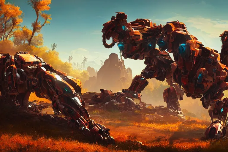 Image similar to shell - walker machine mecanical creature robot of horizon forbidden west horizon zero dawn radiating a glowing aura global illumination ray tracing hdr fanart arstation by ian pesty and alena aenami artworks in 4 k