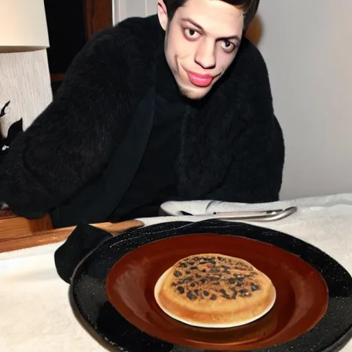 Prompt: Pete Davidson eating from a plate made from fur little tears