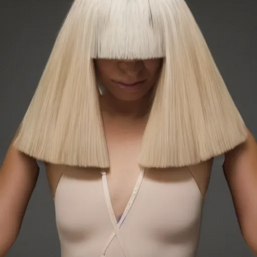 Image similar to sia furler wearing a skin colored leotard full body artistic photoshoot