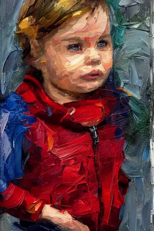 Prompt: palette knife oil painting portrait of nellie, a small figured young woman in her 2 0 s, dressed like a country bumpkin : jeans, boots, a pointy bright red hoodie. extreme detail, artstation trending, artgerm, any racial background, deviant art, octane, substance, art history 8 k