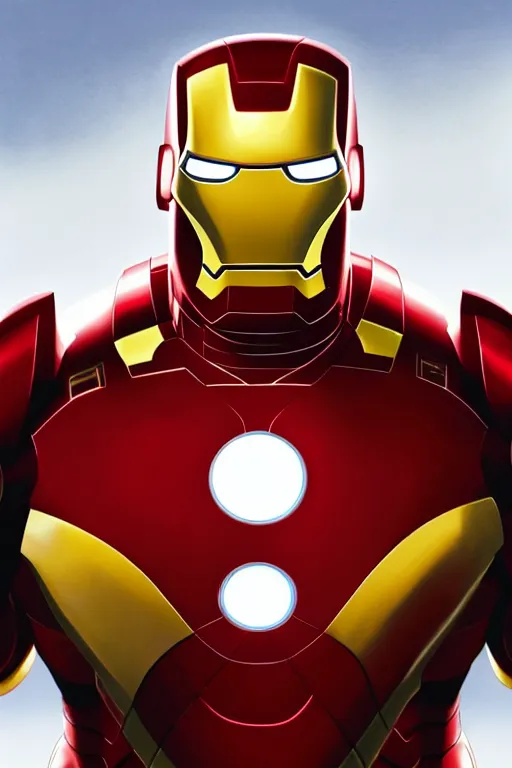 Image similar to Peter Griffin as Iron Man, Iron Man costume, Peter Griffin hairstyle, Peter griffin body type, Peter Griffin Face, calm, grumpy, portrait, masculine figure, highly detailed, digital painting, artstation, concept art, smooth, sharp focus, illustration, cinematic lighting, art by artgerm and greg rutkowski and alphonse mucha