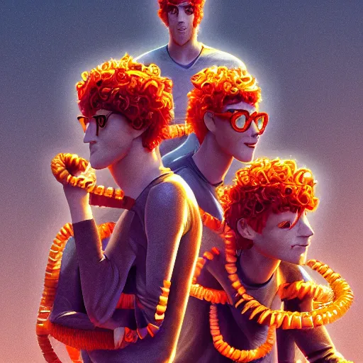 Prompt: illustration of curly orange hair men as a pixar film poster, cool pose, smooth, intricate, octane, reflects, masterpiece artwork, ultra detailed, artgerm, digital art, trending on artstation, behance, deviantart