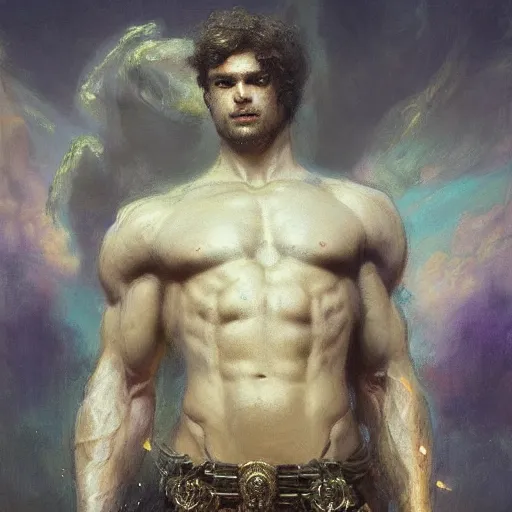 Prompt: handsome portrait of a young guy fitness posing, radiant light, caustics, war hero, hades supergiant, by gaston bussiere, bayard wu, greg rutkowski, giger, maxim verehin