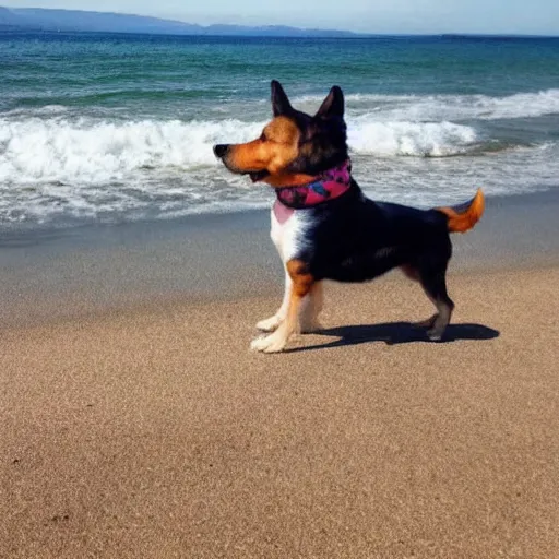 Prompt: a dog wearing sunglasses at the beach