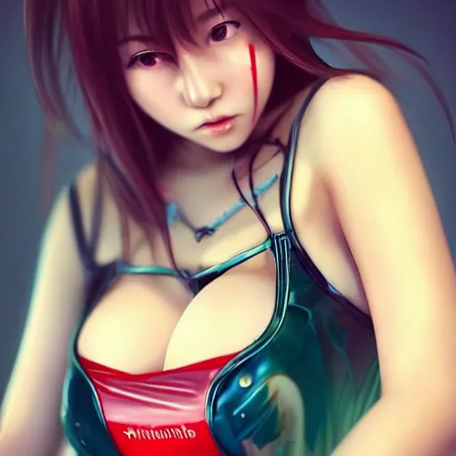 Image similar to a beautiful young japanese hitomi tanaka alluring instagram model in elaborate latex tank top, jrpg tank top made from latex demon faces, by guweiz and wlop and ilya kuvshinov and artgerm and, aesthetic, gorgeous, stunning, alluring, attractive, artstation, deviantart, pinterest, digital art