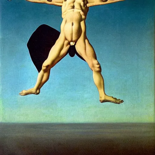 Prompt: the cardinality of the continuum, the cobordism of icarus painted by Dali and Magritte