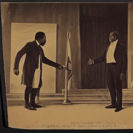 Image similar to photograph of president obama meeting solomon northup and shaking hands, 4 k