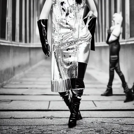 Image similar to fashion photography of an asian model, wearing black rococo fashion, inside berghain, berlin fashion, futuristic fashion, photo 3 5 mm leica, hyperdetail, berghain, 8 k, very detailed