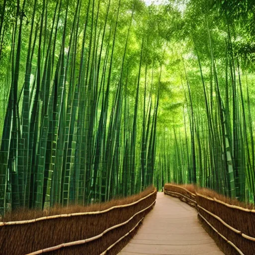 Image similar to round stone path in bamboo forest