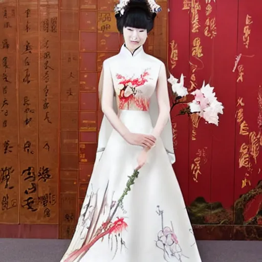 Prompt: a beautiful wedding dress, chinese style, ghibli style - n